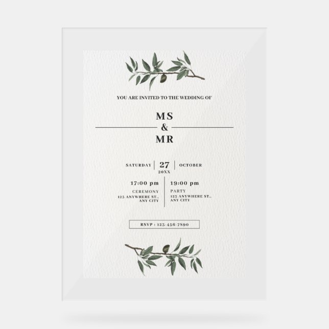 WEDDINGS INVITATION  ACRYLIC SIGN (Front)
