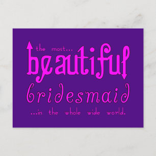 Weddings Party Favours Thanks Beautiful Bridesmaid Postcard