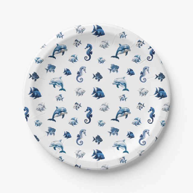 Wedgewood Blue Ocean Creatures! Paper Plate (Front)