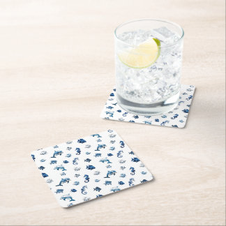 Wedgewood Blue Ocean Creatures! Square Paper Coaster