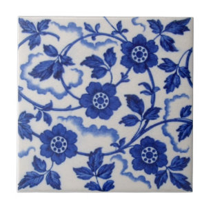Wedgwood Blue White Antique Aesthetic Floral Repro Tile