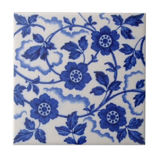 Wedgwood Blue White Antique Aesthetic Floral Repro Tile (Front)