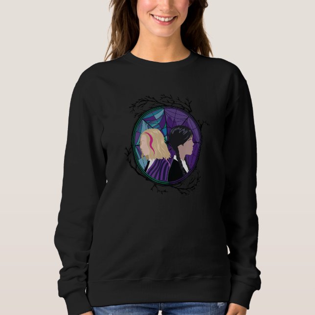 Wednesday Enid Stained Glass Spider Web Silhouette Sweatshirt (Front)