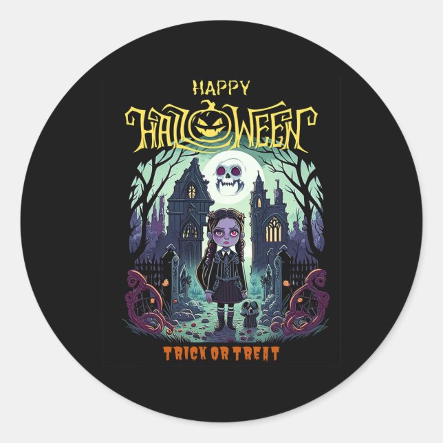 Wednesday Halloween Costume Outfit For Kids And Pa Classic Round Sticker (Front)