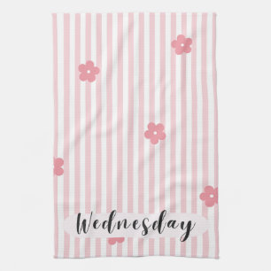 Wednesday Pink Floral Stripes Kitchen Towel