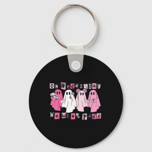 Wednesday We Wear Cute Pink Ghost Halloween Key Ring