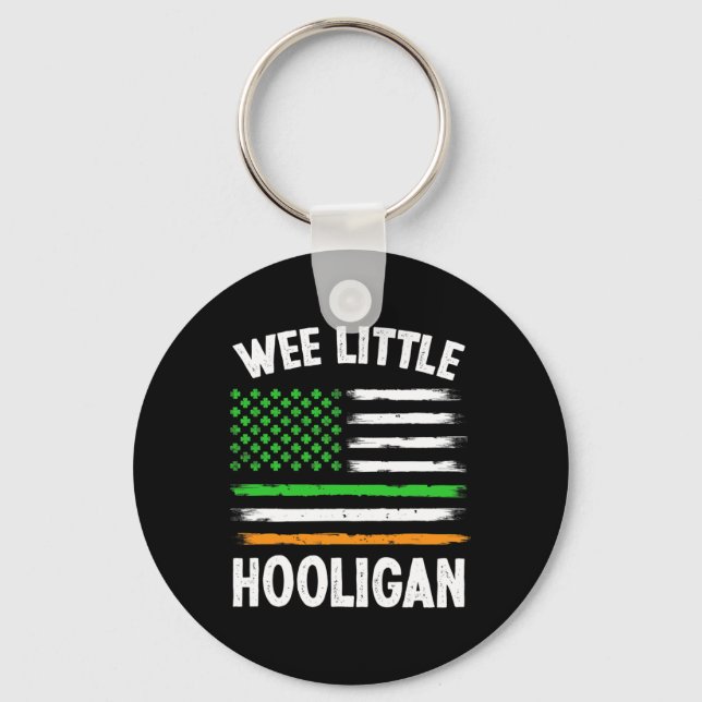 Wee Little Hooligan Fun St Patrick's Day Shamrock  Key Ring (Front)