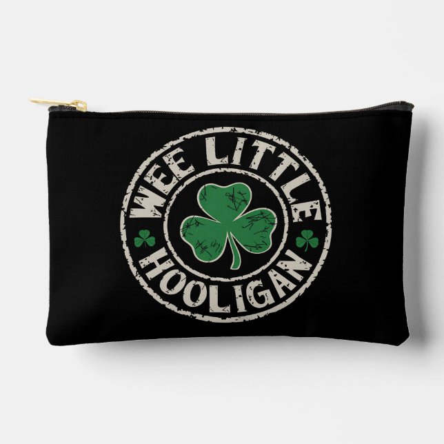 Wee Little Hooligan Shamrock St Patrick's Day Accessory Pouch (Front)