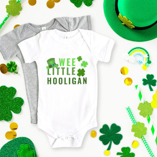 Wee Little Hooligan St. Patrick's Day Green Clover Baby Bodysuit