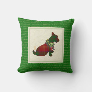 Wee Scottie Dog Merry Ruff! Ruff! 16" x 16" Cushion