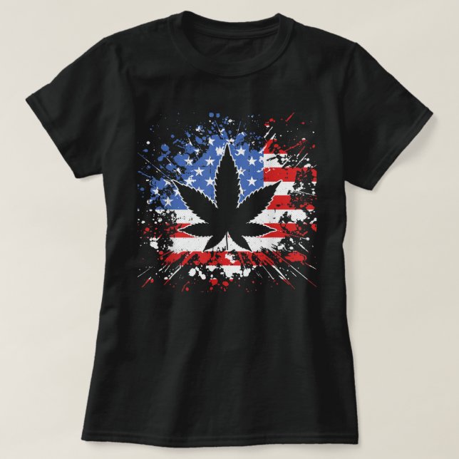 Weed American Flag 4th Of July Marjuana Patriotic  T-Shirt (Design Front)