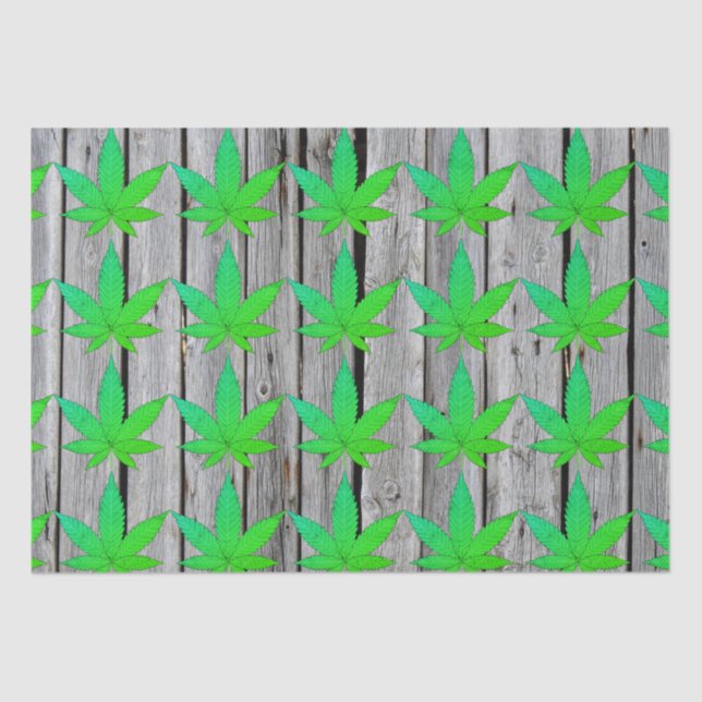 Weed Leaf on Rustic Wood Fence Personalized Tissue Paper (Front)