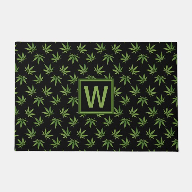 Weed Leaf Pattern Personalised Monogram Doormat (Front)
