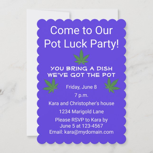 Weed Leaf Pot Luck Party Personalised Invitation (Front)