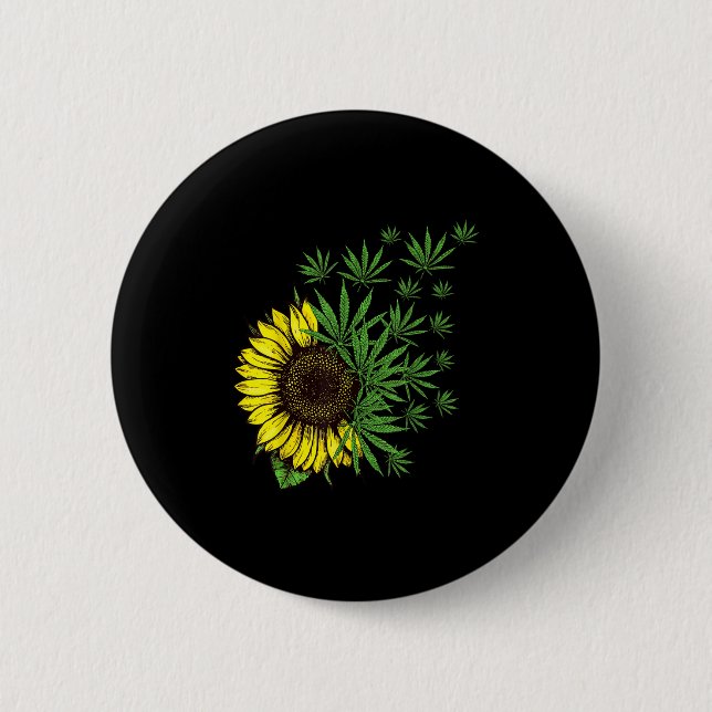 Weed Leaf Sunflower Women T Smoker  6 Cm Round Badge (Front)