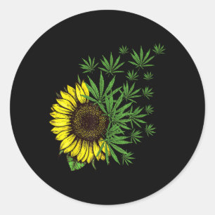 Weed Leaf Sunflower Women T Smoker  Classic Round Sticker