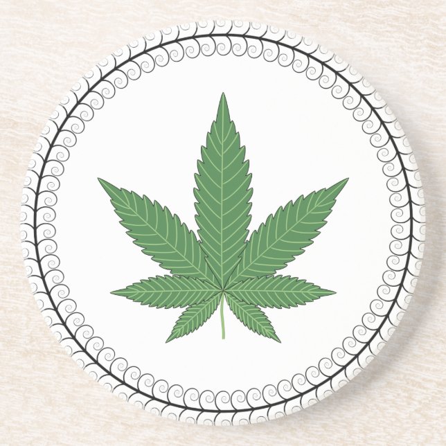 Weed Leaf Tree Swirl Trim Personalised Coaster (Front)