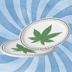 Weed Leaf Tree Swirl Trim Personalised Paper Plate