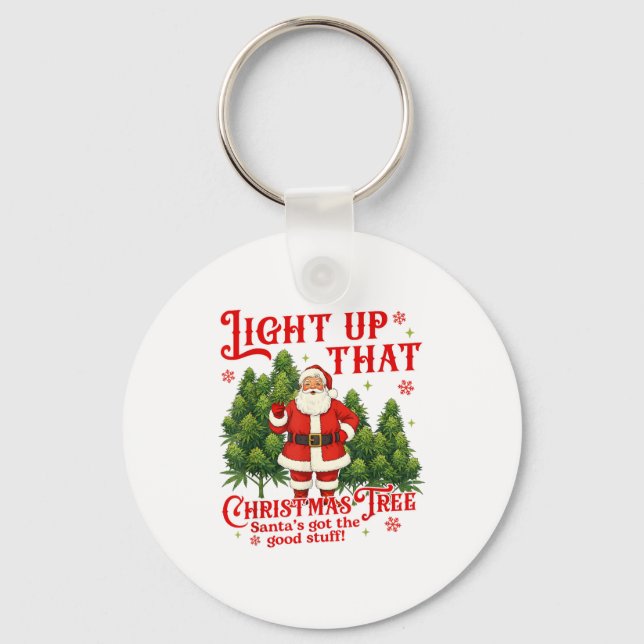 Weed Lover Smoking Light Up Christmas Tree  Key Ring (Front)