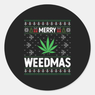Weed Merry Weedmas Xmas Smoking Classic Round Sticker