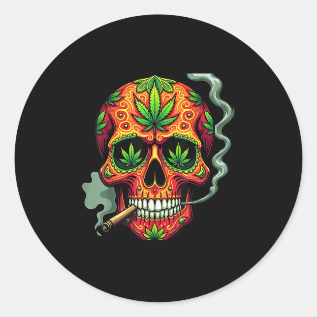 Weed Sugar Skull Mexico Cinco De Mayo  Classic Round Sticker (Front)