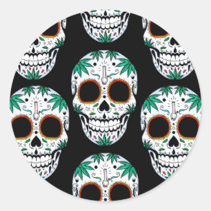 Weed sugarskull classic round sticker