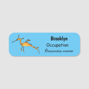 Weedy seadragon cartoon illustration name tag