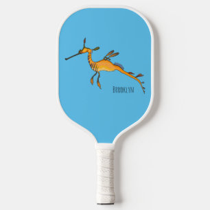 Weedy seadragon cartoon illustration  pickleball paddle
