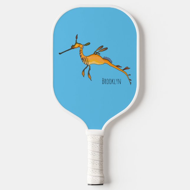 Weedy seadragon cartoon illustration  pickleball paddle (Front)