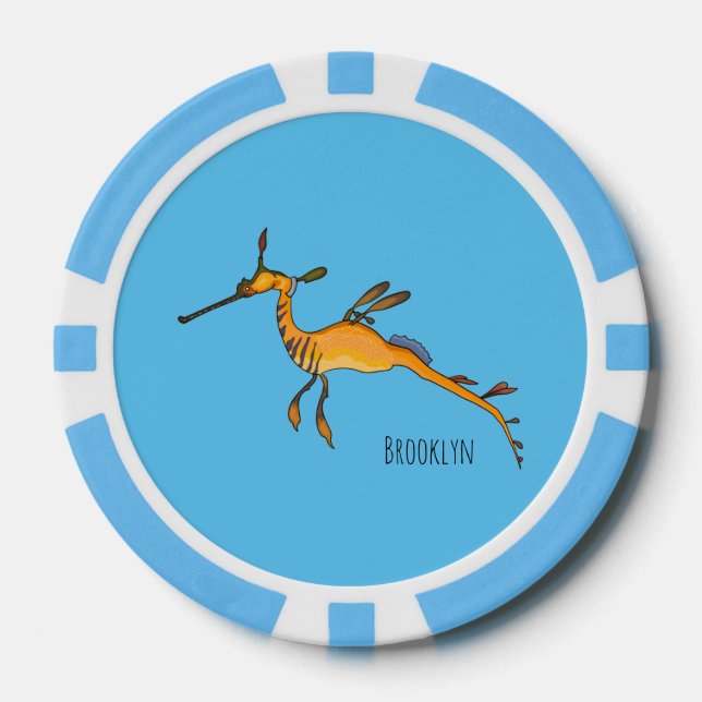 Weedy seadragon cartoon illustration poker chips (Front)