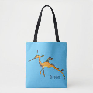 Weedy seadragon cartoon illustration  tote bag