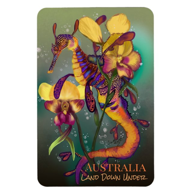 Weedy Seadragon with Orchids Magnet (Vertical)