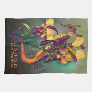 Weedy Seadragon with Orchids Tea Towel