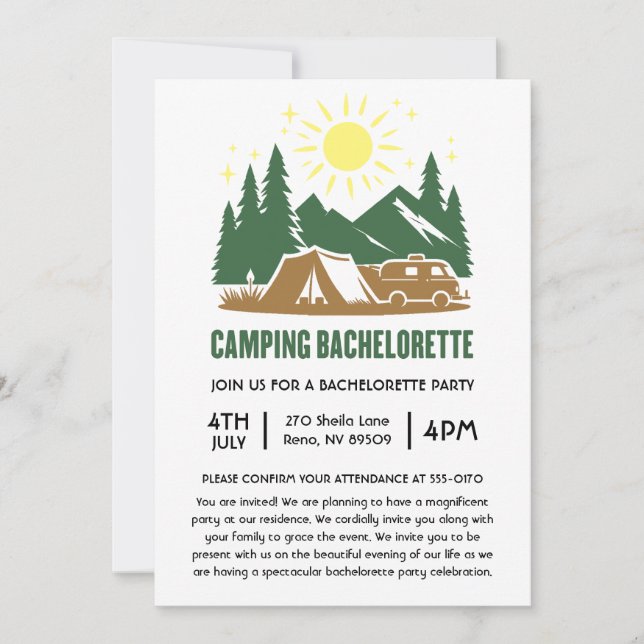 Weekend At The Lake Bachelorette Camping Trip Invitation (Front)