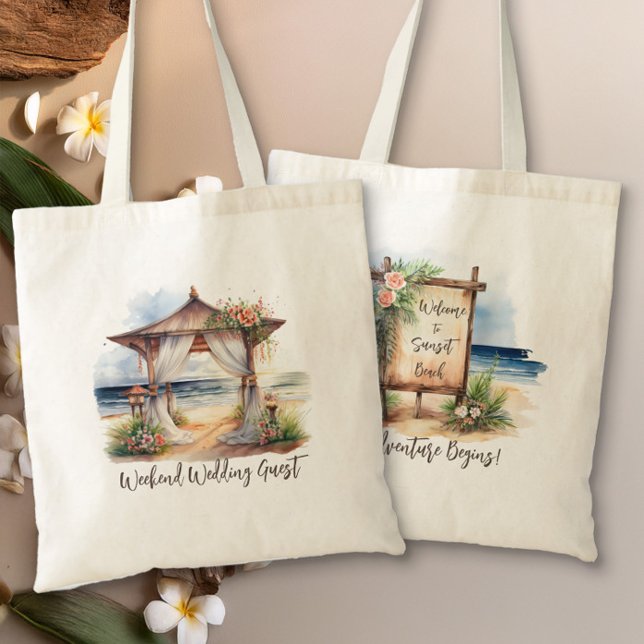 Weekend Beach Wedding Personalised Welcome Tote Bag (Weekend Wedding Guest Welcome Bag from the Sunset Beach Wedding Collection by Darling & May)