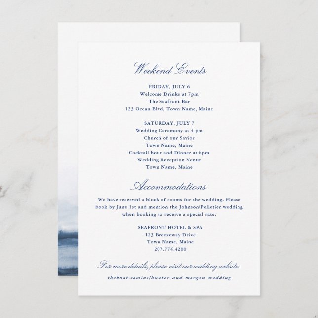 Weekend Events and Accommodations Insert Card  (Front/Back)