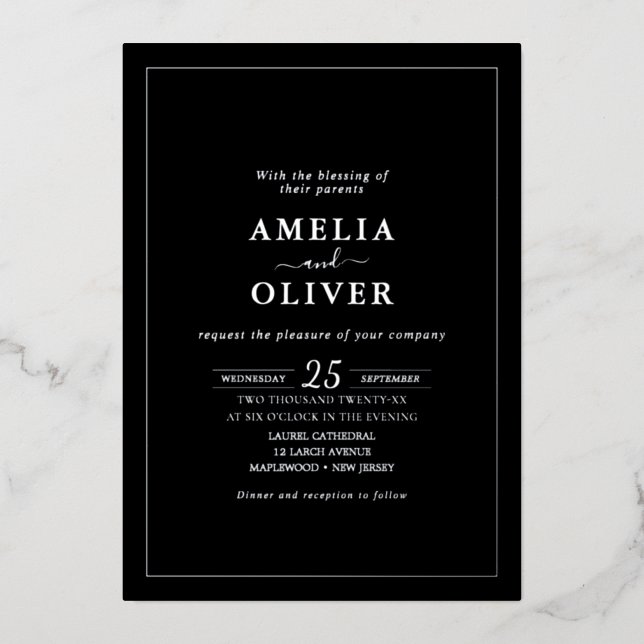 Weekend Events QR Foil Silver Black Modern Wedding (Front)