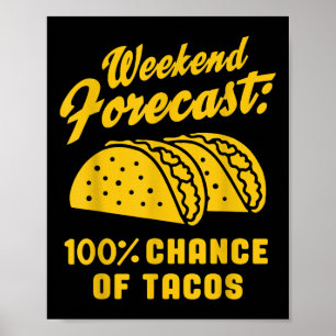 Weekend Forecast 100% Chance Of Tacos Funny Taco Poster