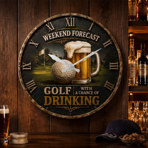 Weekend Forecast Golf Drinking Golfer Gift  Large Clock