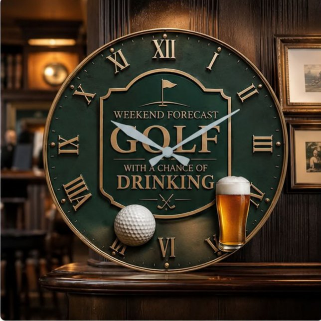 Weekend Forecast Golf with a Chance of Drinking  Large Clock (Creator Uploaded)