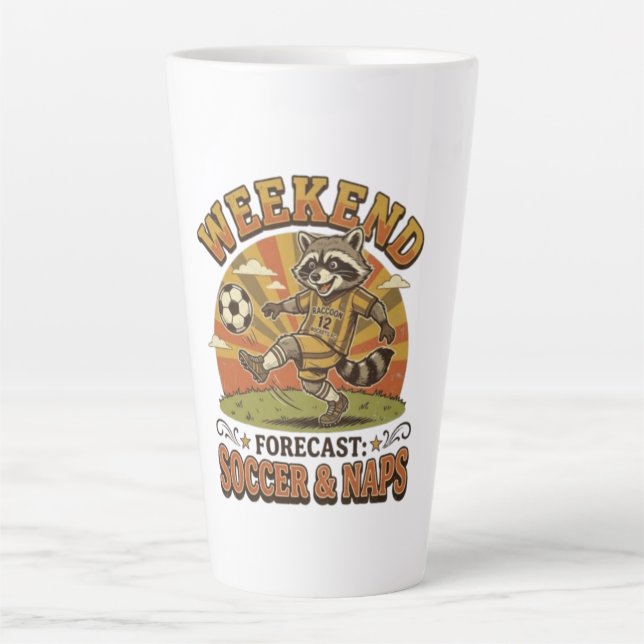 Weekend Forecast Soccer And Naps Funny Racoon Latte Mug (Front)