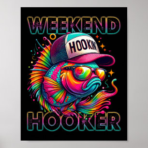 Weekend Funny Fishing Colourful Tie Dye Seab Fish Poster