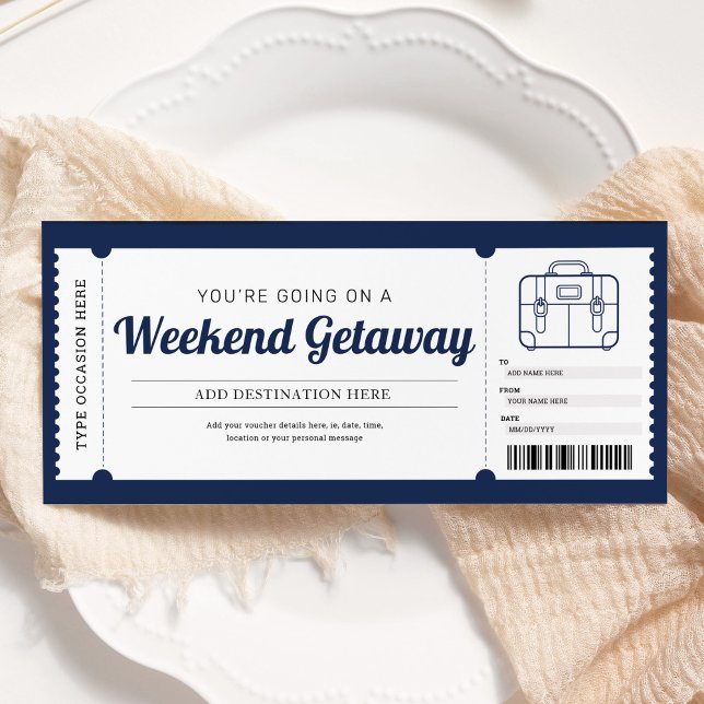 Weekend Getaway Blue Gift Trip Travel Voucher Invitation (Creator Uploaded)