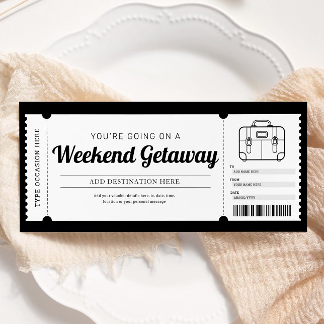 Weekend Getaway Gift Trip Travel Voucher Invitation (Creator Uploaded)