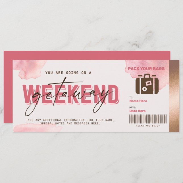 Weekend Getaway Gift Voucher Hotel Stay Ticket (Front/Back)