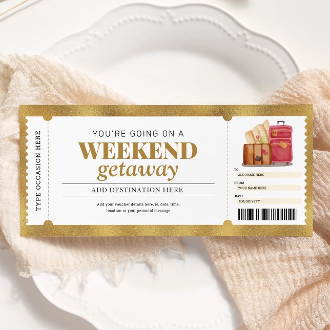 Weekend Getaway Gold Gift Trip Travel Voucher Invitation (Creator Uploaded)