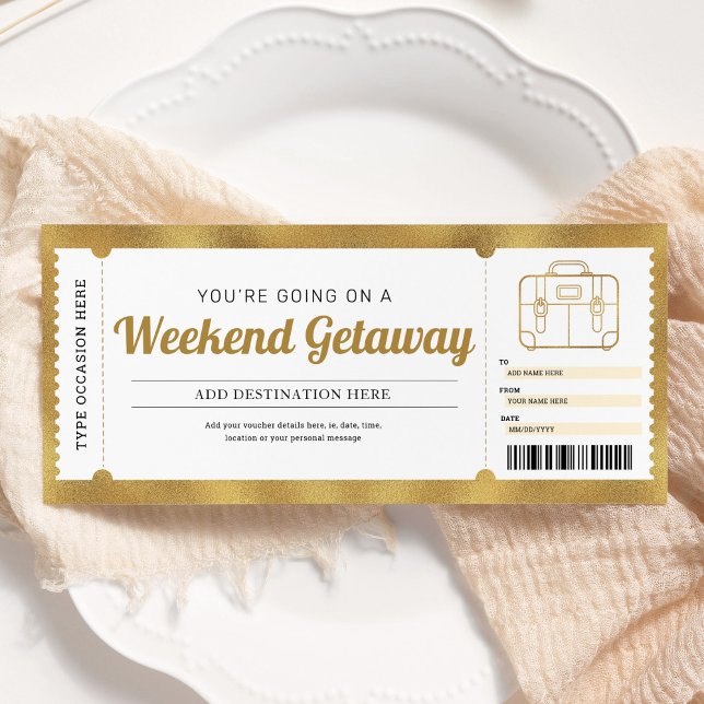 Weekend Getaway Trip Gold Gift Travel Voucher Invitation (Creator Uploaded)