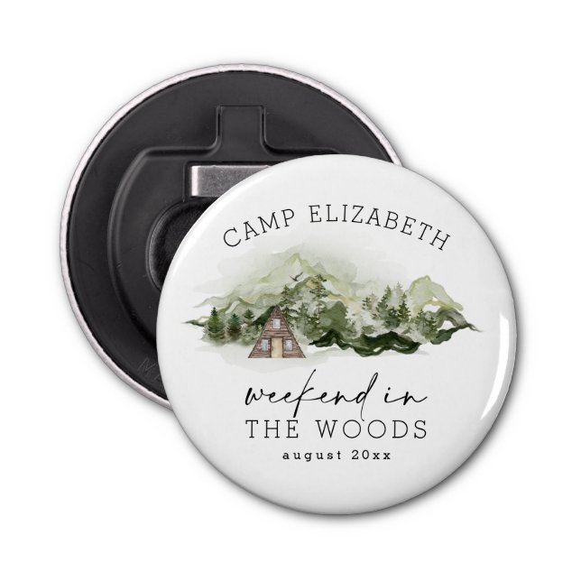 Weekend in the Woods Camping Bachelorette Bottle Opener (Front)