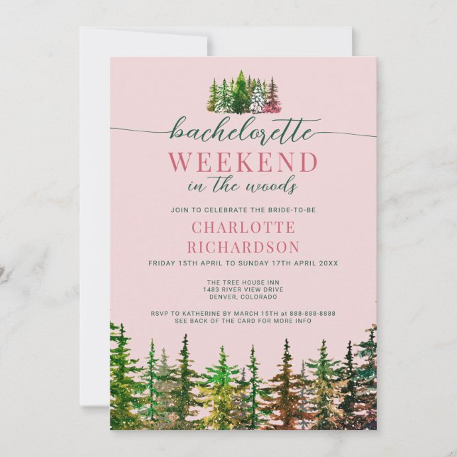 Weekend In The Woods Dusty Rose Bachelorette Party Invitation (Front)