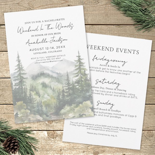 Weekend In The Woods Invitation (Girls Weekend In The Woods Bachelorette Invitation)